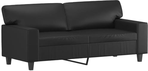 vidaXL Sofa 2-Sitzer, Loungesofa Couch mit Armlehnen Rückenkissen, Wohnzimmersofa Designsofa Metallgestell, Sitzmöbel Zweisitzer, Schwarz Kunstleder