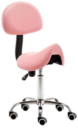 ALEjon Ergonomischer rosa Dentalhygieniker-Sattelstuhl mit Rückenstütze – Rollhocker für Gesichtssalon, Küche, Heimbüro, Musik und Malarbeiten