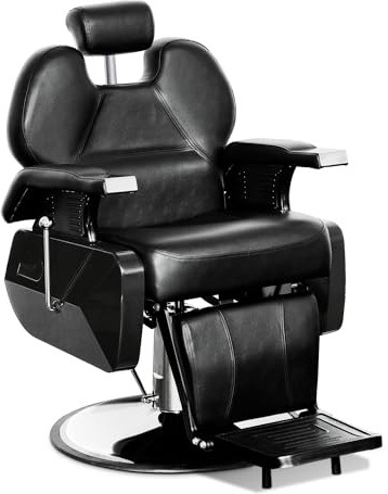 Barberpub Sedia da parrucchiere con poggiatesta, pompa idraulica, girevole a 360° e regolabile in altezza, per parrucchiere, stile industriale in similpelle, 2687BK