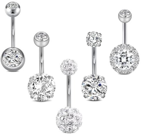 Aucuu 5 Stück Bauchnabelpiercing, 14G Piercing Bauchnabel, Hypoallergener Edelstahl Bauchpiercing, Chirurgenstahl Piercing Bauchnabel Schmuck für Damen Herren
