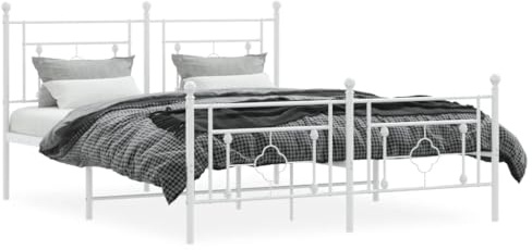 vidaXL Sängram med huvudgavel och fotgavel vit metall 160x200 cm, säng, metallsäng, metall sängram, sängar, metallsängar, metall sängramar, gästsäng