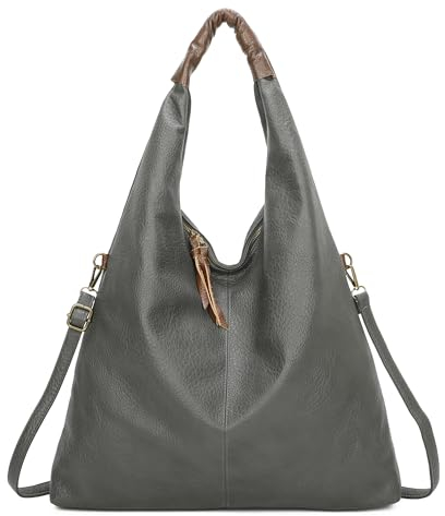 OBC XXL Damen Tasche Shopper Schultertasche Hobo Bag Reisetasche Handtasche Umhängetasche Freizeittasche Beuteltasche Weekender Leder Optik Grau