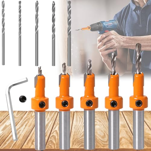 Mikqky 10 Piezas Kit de Brocas Avellanadoras, Juego de Puntas Avellanadoras Para Madera, Taladro Avellanado Con Mango de 8 mm, Hss Countersunk Broca Set, Per Legno e Plastica(2,8/3/3,2/3,5/4 mm)