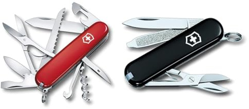 Victorinox Schweizer Taschenmesser Huntsman, Swiss Army Knife & Schweizer Mini Taschenmesser Classic SD, Swiss Army Knife, Schlüsselanhänger, 7 Funktionen, Klinge, klein, Nagelfeile, Schraubendreher