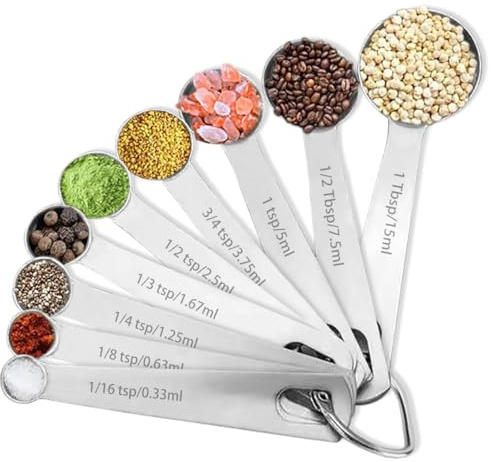 CLVEDU 9PCS Measuring Spoons Set Stainless 1 tbsp, 1/2 tbsp, and 1-1/16tsp Steel Measuring Spoons for Cooking Baking Spice Jars and Liquid Ingredients
