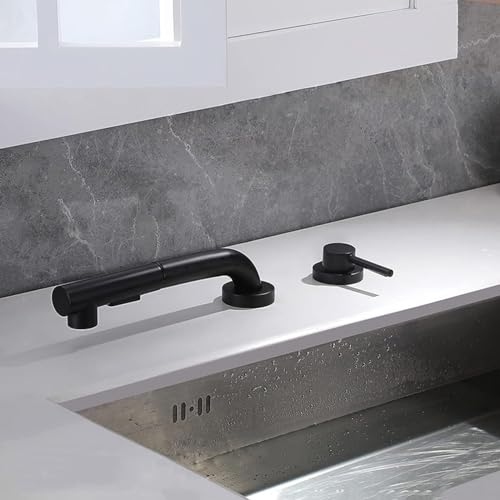 XJTNLB Vorfenster Küchenarmatur Klappbar Schwarz Vorfenster Armatur Ausziehbar Einhebel Wasserhahn für Küche aus Edelstahl