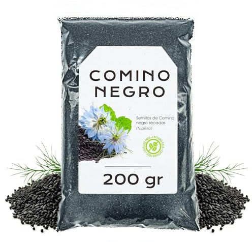 Comino Negro Semillas Enteras 200g - Nigella | Aroma Intenso y Sabor Ligeramente Picante y Especiado, Ideal para Cocinar, Condimentar Platos y Preparar Mezclas Naturales