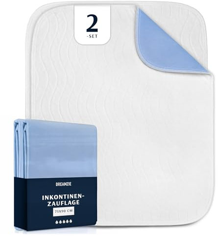 Dreamzie Inkontinenzunterlage Waschbar 75 x 90 cm - Matratzenschoner Saugfähig und Wasserdicht - Inkontinenz Bettunterlage - 2er-Set