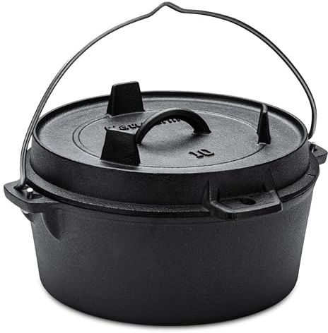 Naturehike Faitout hollandais avec Couvercle, 4,5 QT, Four néerlandais en Fonte pré-brûlée avec Sac de Rangement, Double poignées, Couvercle Sert également de poêle à Griller en Fonte