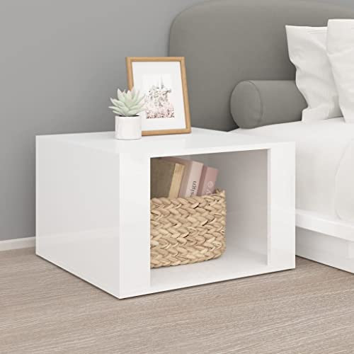 AUUIJKJF Table de chevet en bois laqué blanc brillant 57 x 55 x 36 cm