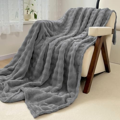 WONGS BEDDING Kuscheldecke Flauschig - Bubble Decke, Wolldecke & Fleecedecke, Sofadecke, Tagesdecke, Decken Weiche Warme für Zimmer Deko, Wohn- & Kuscheldecken, Tagesdecke, Dunkelgrau, 200x220 cm