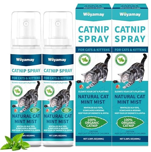 Woyamay Catnip Spray for Cats, Catnip Catmint for Cat and Kitten, Catnip Spray for Indoor Cats, Natural Catnip Mist Spray for Anxiety Relief, Calming, Revives Toys & Scratching Posts 200 ml (7.04 Oz)