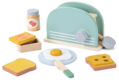Kinderküche Zubehör Holz Teeparty Rollenspiele Spielküche Zubehör Ab 3 Jahren Geschenk für Kinder Mädchen Jungen (Blau)