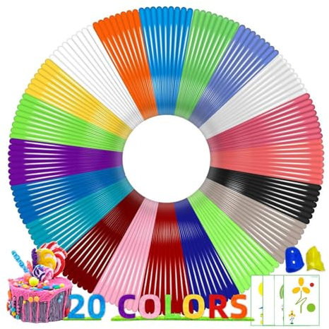 Kytxqikd 20 Farben PLA 3 D Stift Filament Nachfüllungen, 1,75 mm 3 D Stift Filament, Farbe 16,4 Fuß, Insgesamt 328 Fuß, Kompatibel mit MYNT3 D 3 DP Ens