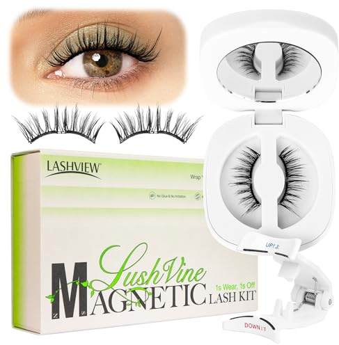 LASHVIEW Magnetic Eyelashes with Applicator, Reusable Soft Magnetic Eyelashes Natural Look, No Glue Needed, Windproof & Waterproof for All-Day Comfort (L02)