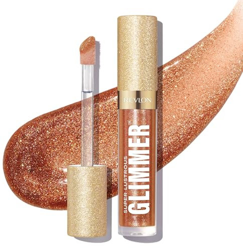 Revlon Super Lustrous Glimmer Gloss, Glitterato Idratante e Rimpolpante, Finish Ultra Lucido e Brillante, Formula a Base di Piante, 006 Bronze Spark, 3.8ml