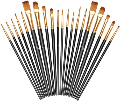 Vicloon Juego de Pinceles para Pintar 20 Piezas Tamaños Diferentes Pincele Miniaturas Profesional Pinceles de Nylon para Acuarela, óleo, para Artistas, Amantes de la Pintura, Adultos, Negro
