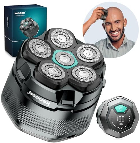 kensen Rasoio Elettrico Testa Calva Uomo 6D Rasoio Testa Calva Impermeabile Cordless 160 Minuti di Autonomia Tagliacapelli uomo con Testina di Taglio Magnetica & Porta di Carica USB-C