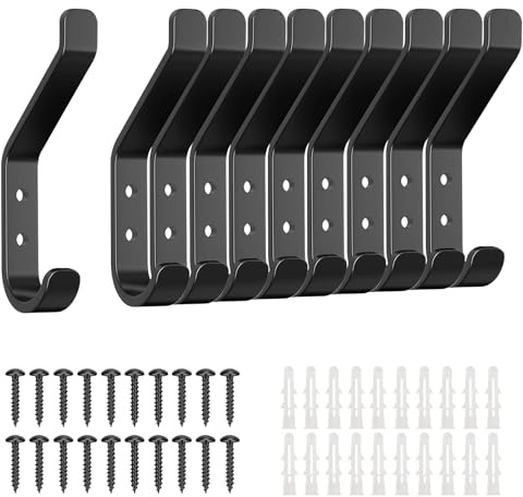 10 Piezas Ganchos Percheros de Pared, Percha de Pared, Colgadores Pared , Pared Gancho Perchero con Tornillos, Ganchos para Paneles Acústicos, para Dormitorio, Sala de Estar, Baño (Negro(10 Piezas))