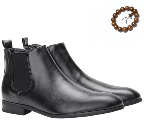 BXCZEDW Chelsea-stövlar för män avslappnad bekväm klassisk slip-on klänning läderstövlar män sidodragkedja och ankelstövlar i trä (svart, EU 43)