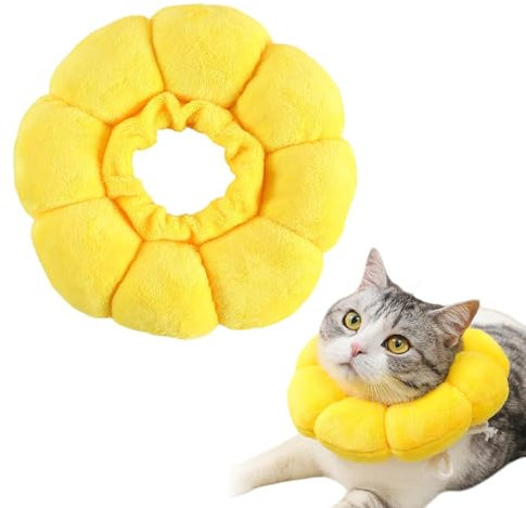 Halskrause Katze, Weich Halskrausen für Katzen, Einstellbarer Katzenkragen, Halsband für Katzen Kleiner Hunde Nach Operation, Weich Sonnenblume Katze Wiederherstellung Halsband Kragen Cone, M