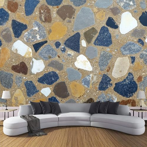 Fotomural Efecto Retro Moderno 3D Papel Tapiz, Terrazo Papel Pintado Papel Tapiz 3D Decoración De La Pared Murales, Sala De Estar Dormitorio Papel Pintado 300Anx210Al Cm