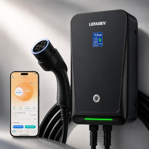 LEFANEV Wallbox 11kW con App, Caricatore EV Trifase Tipo 2 16A 6m IP66 con Schermo LCD, Corrente Regolabile e Timer di Avvio, Compatibile con Tutte Le Auto Elettriche e Ibride Plug-in
