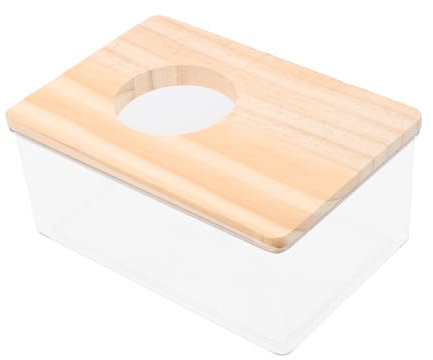 Kisangel Hamster Sandbadbox Aus Acryl Mit Holzabdeckung Transparent Multifunktionales Sandbadezimmer Und Toilette Für Kleine Haustiere Wie Mäuse Und Hamster