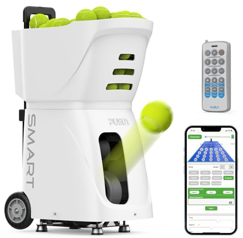 PUSUN PT-SMART Tennisballmaschine - Profi Ballwerfer mit APP-Steuerung (App für Apple Watch), 20 Landepunkte & 12 Modi, Smart Tennis Trainer für alle Spielniveaus (4-6 Std. Laufzeit)