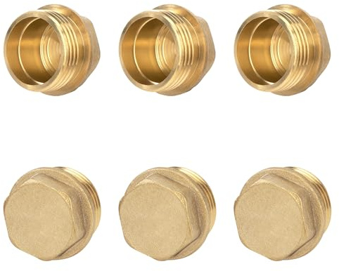 Tappi in Ottone, 6 Pezzi 1/2 Pollici Maschio Filettatura Tappo di Chiusura per Tubo, Raccordi Idraulici Esagonale per Lavatrice, Valvola del Radiatore, Rubinetti