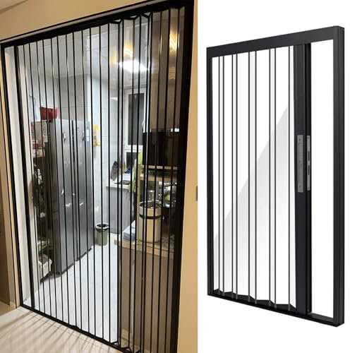 Falttür mit transparenter Acrylplatte und Schloss, verstellbare Breite für breite Türen, einziehbares Design für Küche, Bad, Terrasse, Raumteiler