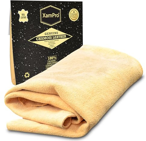 XamPro - Large 2.75 sq ft English Premium Natural Chamois - Clean Like a pro Chamois - Superb Drying Capacity Easy, Streak Free Finish - Made in The UK