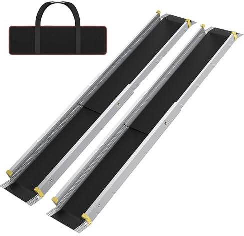 2X Rollstuhlrampe Teleskop 76-122 cm Aluminium Rampe Rollstuhl Tragfähigkeit 300 kg Teleskoprampe Auffahrrampe Laderampe Verstellbare Tragbare für Rollstühle & Scooter