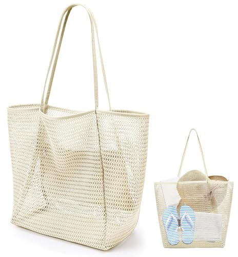 LQTSLFM Bolsas de Playa Para Mujer,Bolso de Playa Plegable XXL para Mujer,Bolsillos Interiores con Cremallera,Bolsa de Playa para Viajes,Natación, Compras