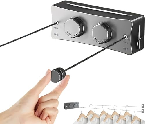 Tendedero extensible con acero inoxidable, 2 x 5,1 m, doble cuerda, tendedero extensible para balcón, hotel, baño, dormitorio, hasta 20 kg