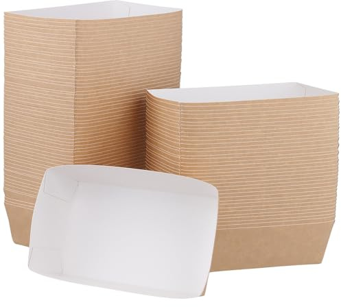 KEILEOHO 100 Cuencos de Cartón Kraft 13x8x4cm para Patatas Fritas, Aperitivos, Ensaladas, Macarons, Salchichas - Desechables para Fiestas y Catering