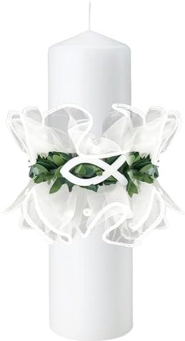 LUMOOM Bougies anti-gouttes pour communion, bougies de baptême, communion, décoration blanche, pour baptême, 4 à 6 cm, pour fête, baptême, mariage (poisson perlé)