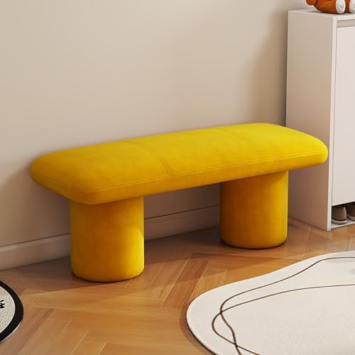 Moderne Samt Polsterbank Rechteckiger Schuhhocker für Eingangsbereich Schlafzimmer & Wohnzimmer Massivholzrahmen Fußstütze Stilvolle Flur Sitzlösung Gelb