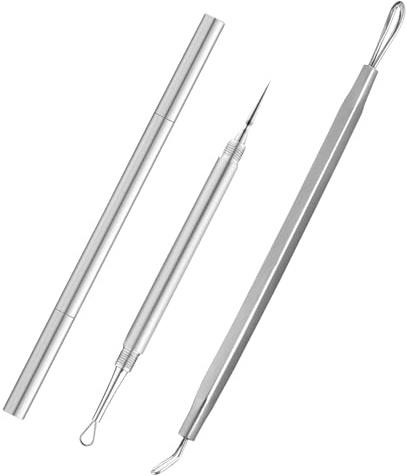 Edelstahl Lanzettennadel Akne,Pickel AusdrückenWerkzeug,Komedonenquetscher,Mitesserentferner,Pickel Nadel,Profi Kosmetik-Instrument Set für die Gesichtspflege(Rostfreies Edelstahl/Silber)