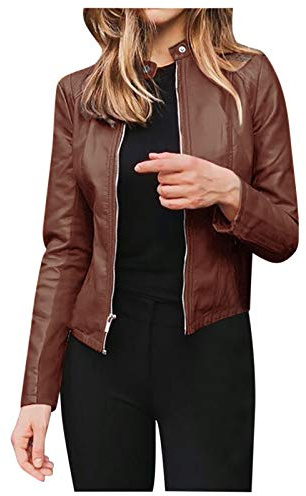Blazer pour femme - Veste en cuir léger et coupe-vent - Blazer court en polyuréthane confortable ouvert sur le devant - Cardigan décontracté pour motard - Style moto - Manteau classique polyvalent