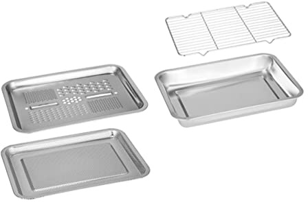 GLEAVI 1 Set Stainless Steel Grating Tray Set Multi Purpose Draining Board for Fruits and Vegetables Kitchen Storage Silver