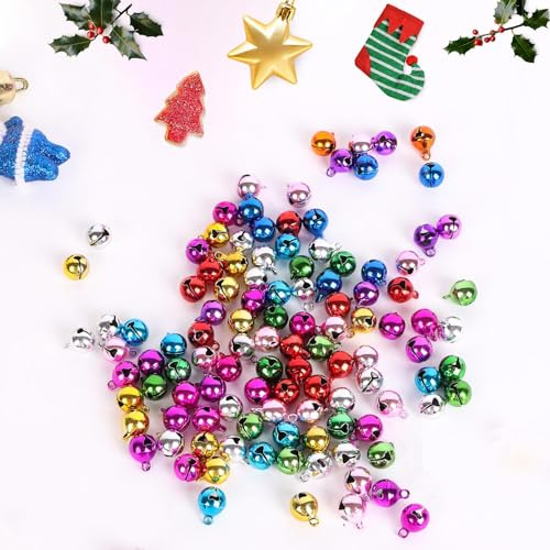 120 Stück Glöckchen zum Basteln, 10mm Kleine Glöckchen Bunt für Schmuck Handwerk Anhänger Schellen Glocken, DIY Haustier Metallglöckchen, Weihnachtsglöckchen