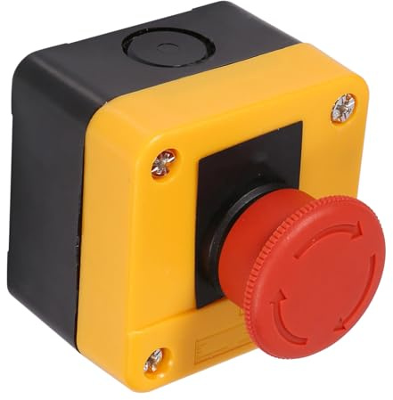 Irfora Interruptor de Parada, Necesario para Protección de Seguridad, 660 V 10 A Carcasa de Plástico Botón Pulsador de Seta con Señal Roja con NO + NC DPST para Circuitos de Control