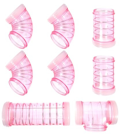 Kisangel Accessoire de Cage Hamster en Plastique Rose, Tuyau Extensible Connecteur de Labyrinthe, Tunnel DIY pour Habitat Sécurisé des Petits Rongeurs et Bébés Hamsters