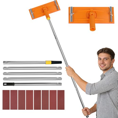 Heavy Duty Pole Sander with Swivel Head, Wall Sanders with Extension Pole and 8 Sandpaper for Fast Productive Floor Wall and Ceiling Sanding, Without Ladders, Universal Screw, Drywall Sander