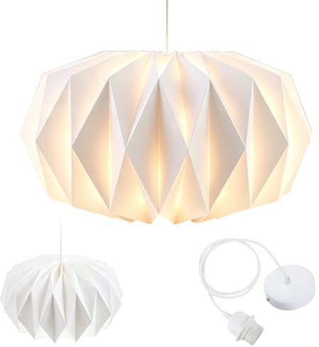 Gohytal Papierlampenschirm Origami, Lampenschirm Hängelampe Papier Nordische Kreativpapier Lampenschirm Hängelampe Weiß Baldachin Lampe mit Kabel Moderner Lampen Schirm Rund für Hängelampe