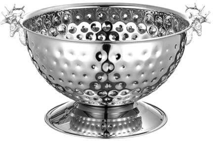Outdoor Eiskübel Weinkühler Eimer Hirschkopf Edelstahl Eiskübel Champagner Becken Dekorativer Eiseimer Familie Tragbarer(Silver)