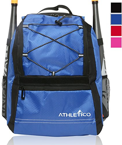 Athletico Youth Baseball Bag - Bat Backpack for Baseball, T-Ball & Softball Equipment & Gear | Holds Bat, Helmet, Glove | Fence Hook (Blue)