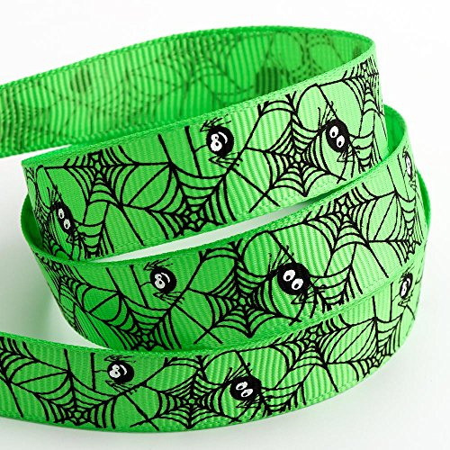 Italian Options Spider Web Halloween Grosgrain Ribbon - 16mm x 5 Metres - Green