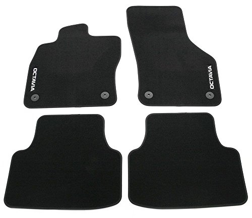 Skoda 5E1061404B Prestige Textil Fußmatten Satz Premium Velours 4x Stoffmatten schwarz mit Octavia Schriftzug